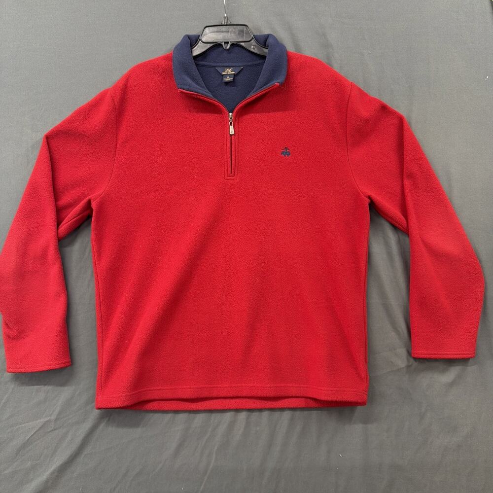 Brooks Brothers 346 Mens Red Quarter Zip Fleece Pullover Sweater Size Xl